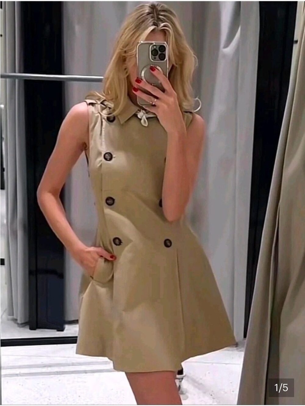 Zara Sleeveless Trench Dress in Beige